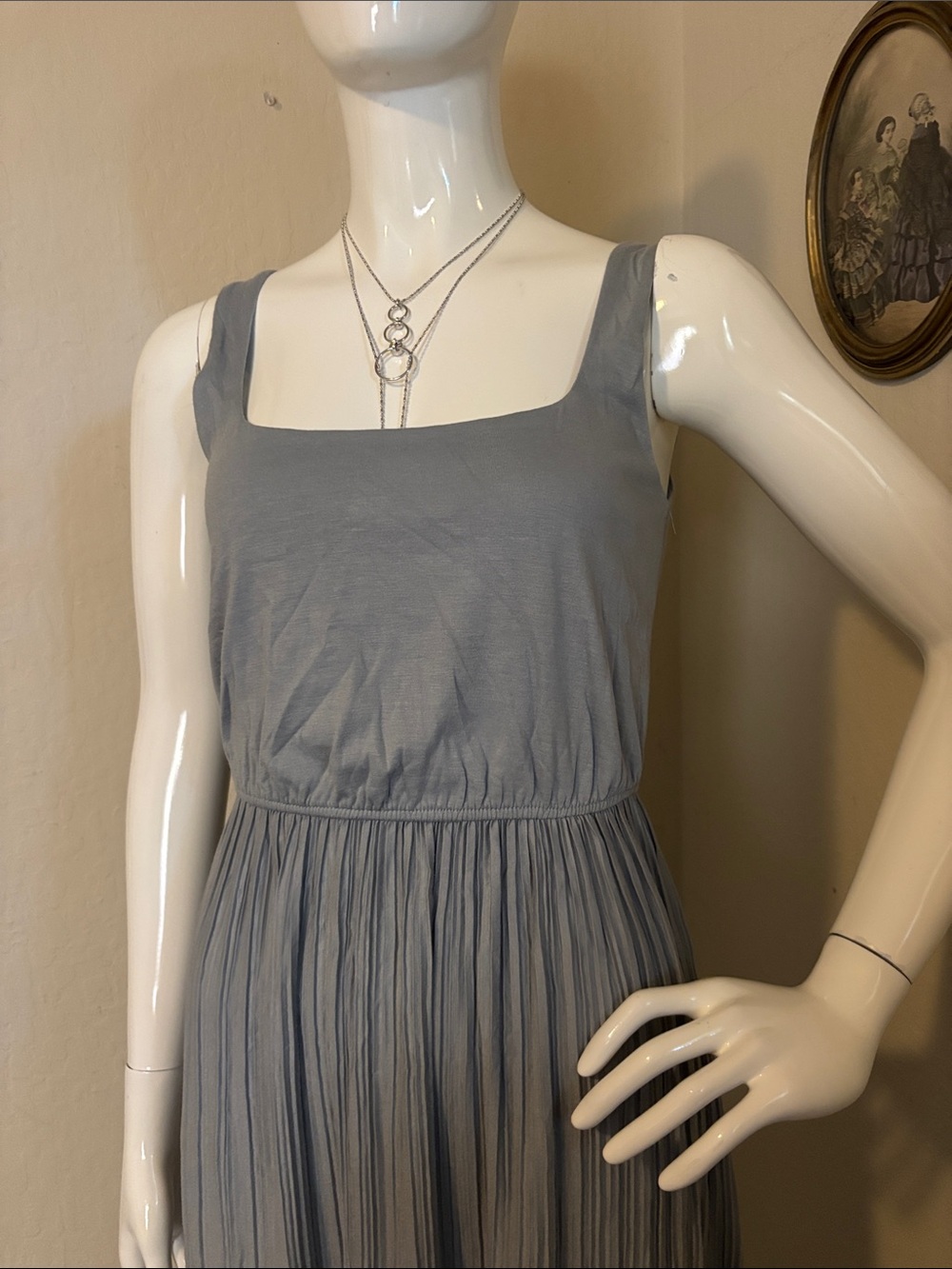 OAK + FORT Sleeveless Square-Neck Light Gray Midi Dress - Picture 5 of 11
